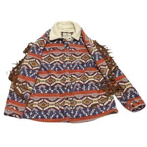 Yellowstone Women’s Large Aztec Western Fleece Sherpa Lined Jacket With Fringe